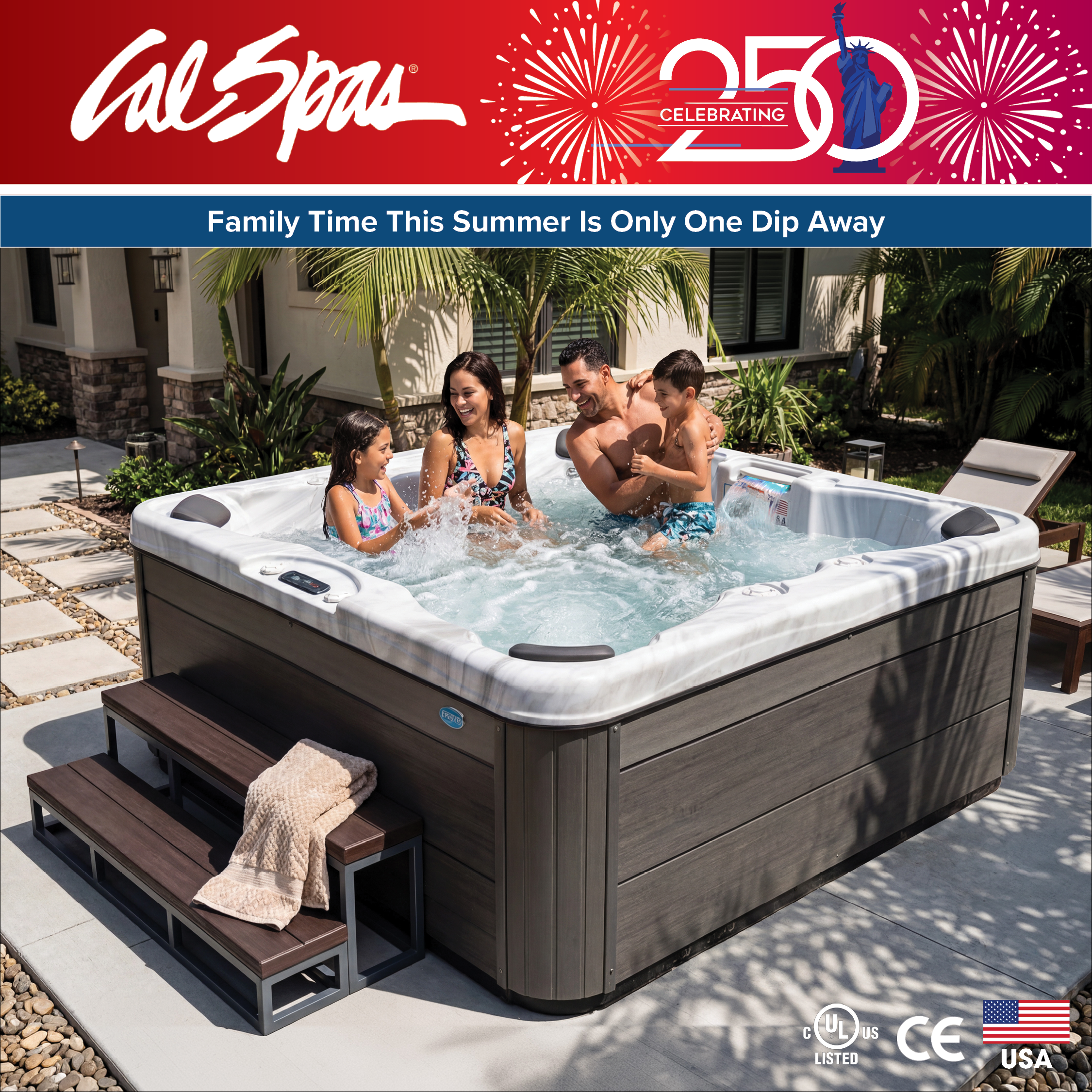Calspas hot tub being used in a family setting - Vineland